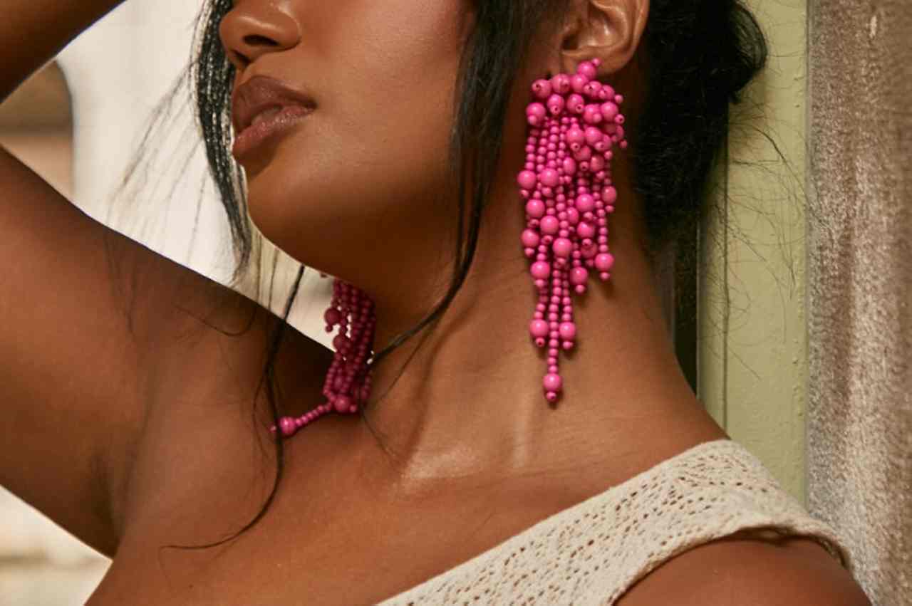 Pink Beaded Tassel Assertion Earrings