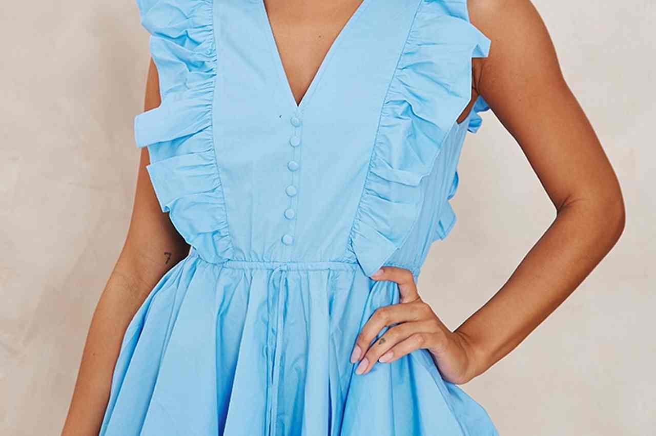 Messy Blue Poplin Switch Flare Short Playsuit