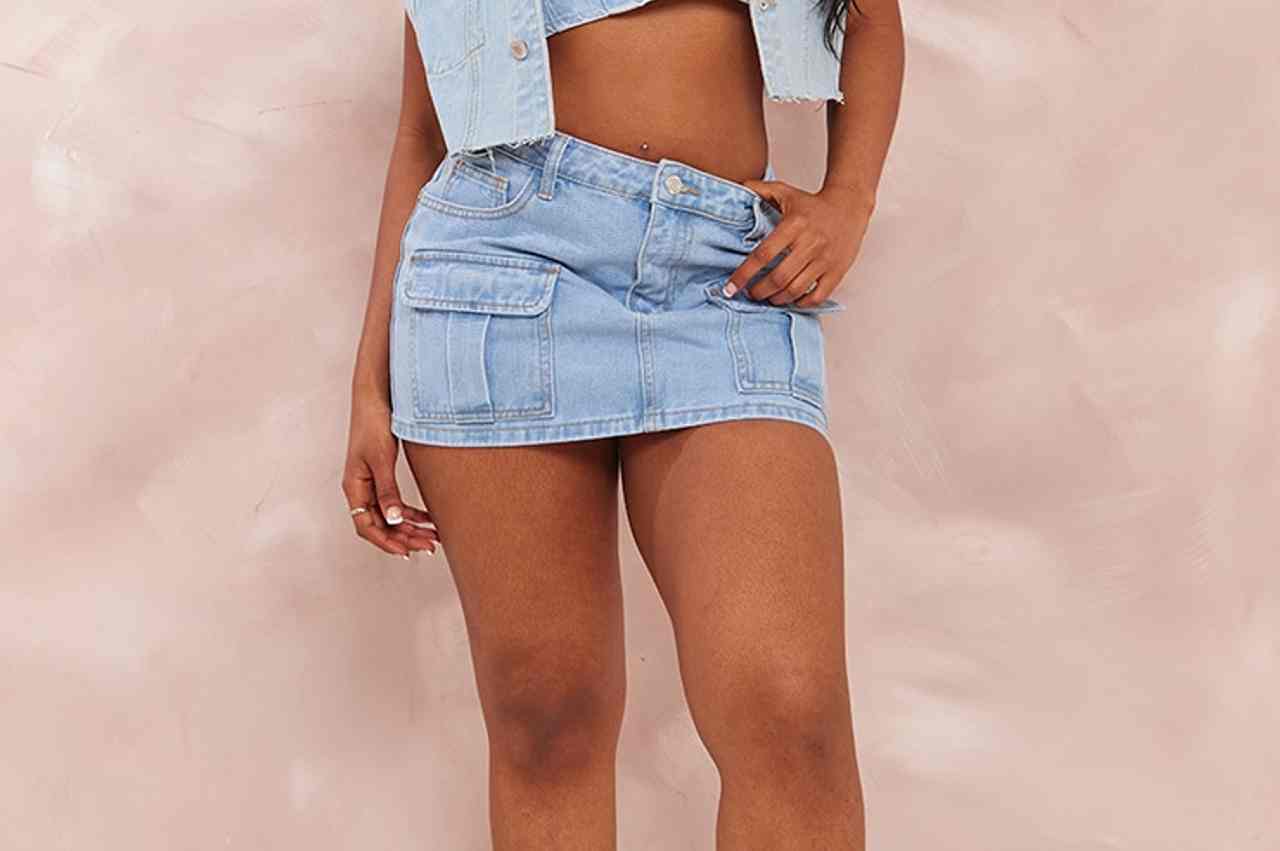 Form Mild Blue Wash Denim Low Rise Micro Skirt